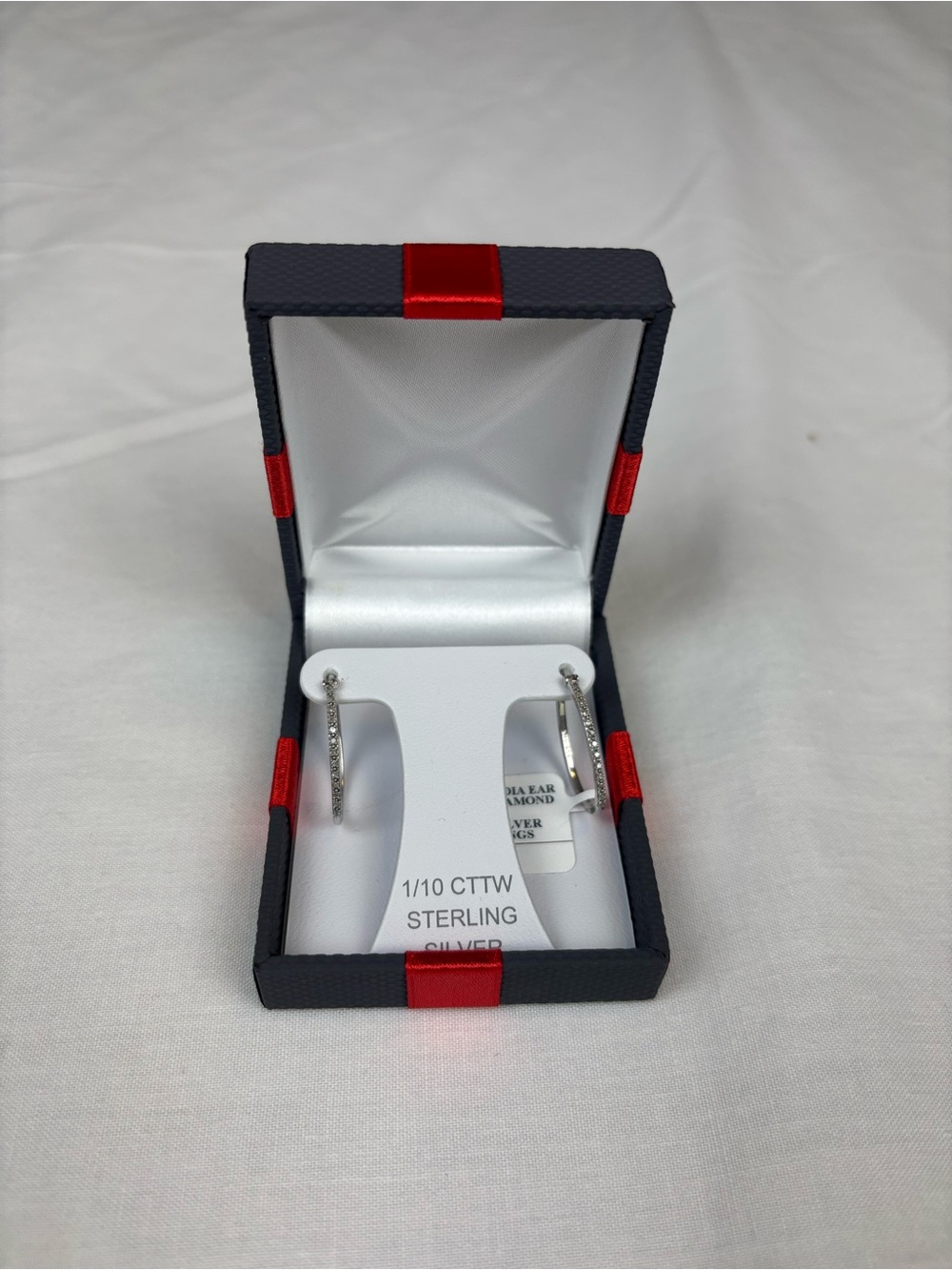 Sterling Silver Diamond Hoop Earrings - White